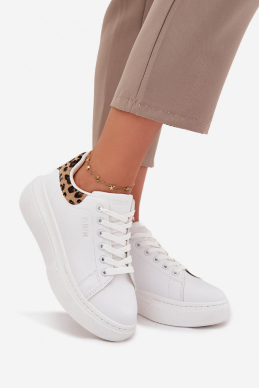 Naisten valged sneakers stiilis kingad platvormiga Big Star SS274247 ja leopardimustriga