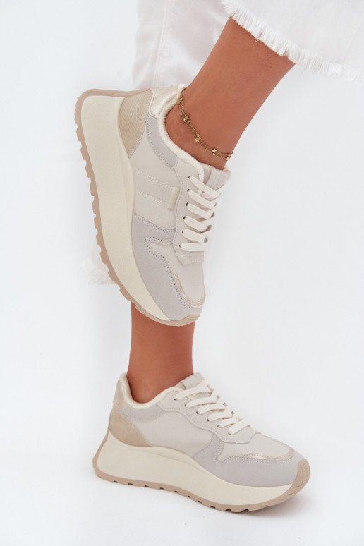 Soojad elevandiluust värvi naiste sneakers stiilis kingad platvormiga Big Star SS274008 HI-POLY SYSTEM