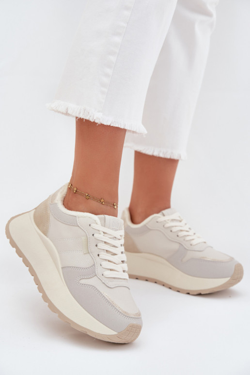 Soojad elevandiluust värvi naiste sneakers stiilis kingad platvormiga Big Star SS274008 HI-POLY SYSTEM