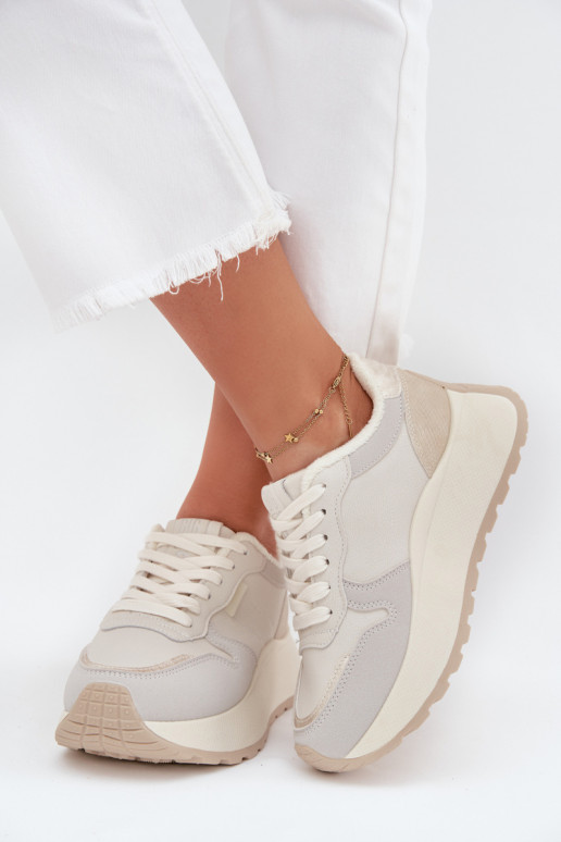 Soojad elevandiluust värvi naiste sneakers stiilis kingad platvormiga Big Star SS274008 HI-POLY SYSTEM