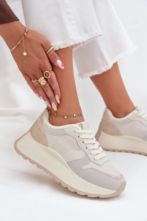 Soojad elevandiluust värvi naiste sneakers stiilis kingad platvormiga Big Star SS274008 HI-POLY SYSTEM