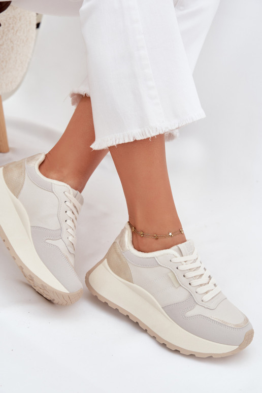 Soojad elevandiluust värvi naiste sneakers stiilis kingad platvormiga Big Star SS274008 HI-POLY SYSTEM