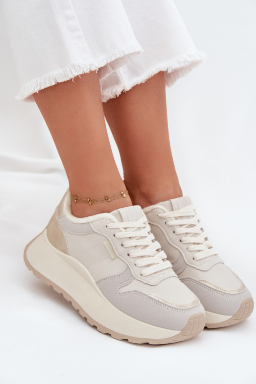 Soojad elevandiluust värvi naiste sneakers stiilis kingad platvormiga Big Star SS274008 HI-POLY SYSTEM