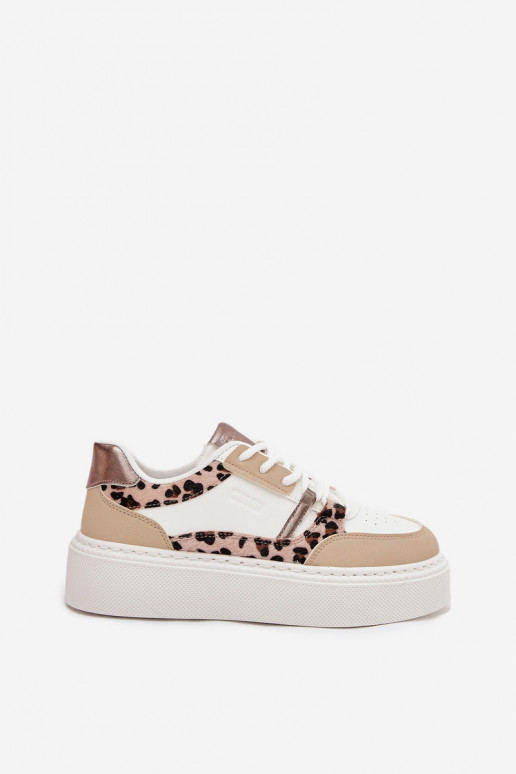 Naisten valged-kreemja värvi sneakers stiilis kingad platvormiga Big Star SS274357 leopardimustriga
