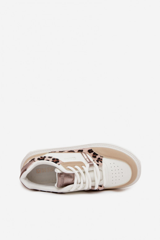 Naisten valged-kreemja värvi sneakers stiilis kingad platvormiga Big Star SS274357 leopardimustriga