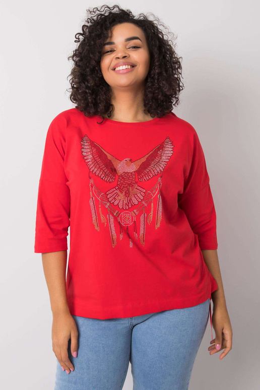 Punane Cassia aplikatsioonidega pluus