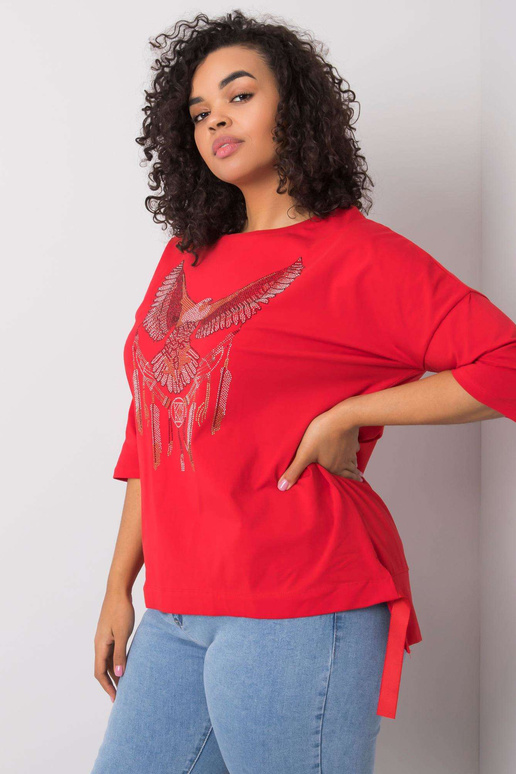 Punane Cassia aplikatsioonidega pluus