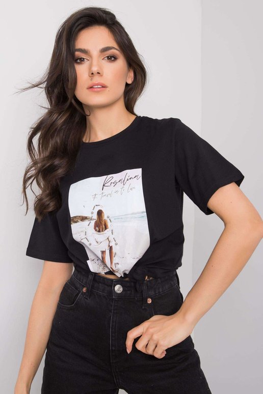 Must reisitrükiga T-särk Must reisitrükiga T-särk