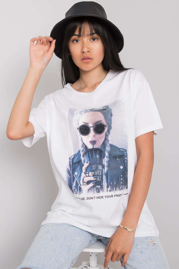 Valge Kemmy trükiga T-särk