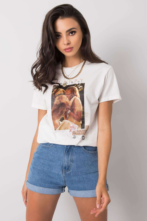 Valge Rosalie aplikatsiooniga T-särk Valge Rosalie aplikatsiooniga T-särk