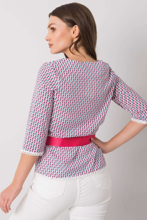 Valge ja roosa Ifrah mustritega pluus