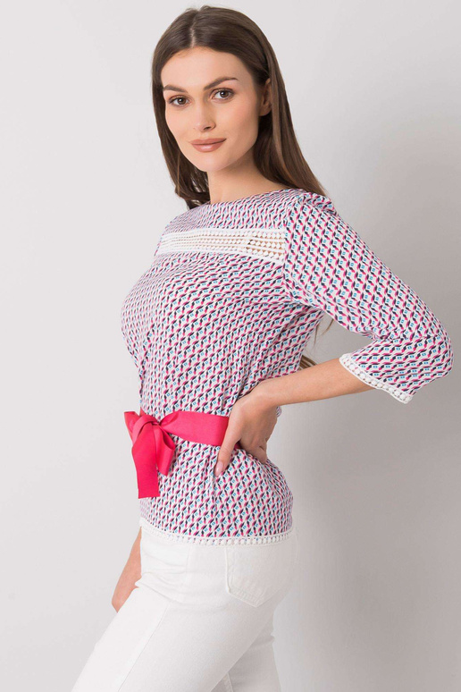 Valge ja roosa Ifrah mustritega pluus