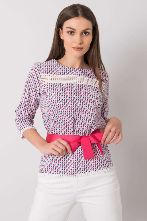 Valge ja roosa Ifrah mustritega pluus