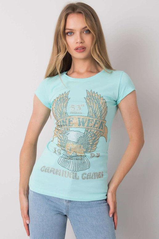 Helesinine Haley aplikatsiooniga T-särk