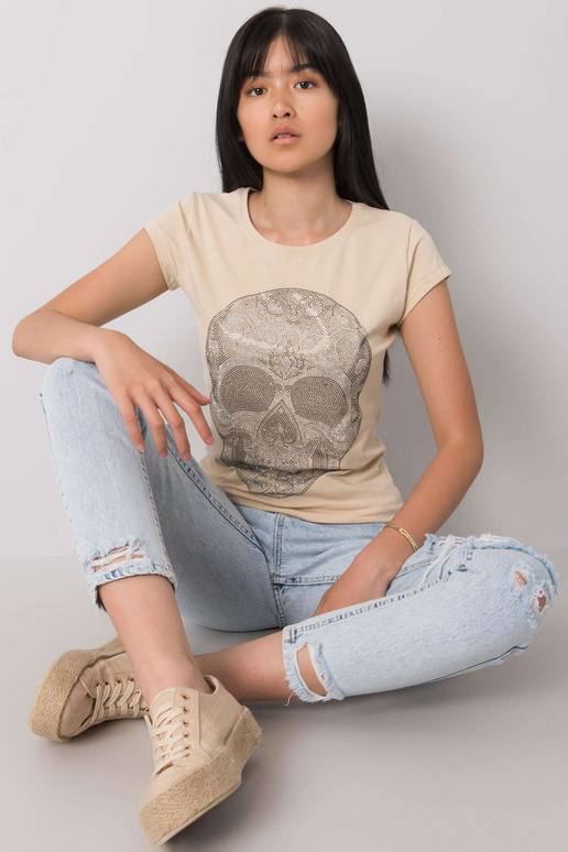 Beež Skull aplikatsiooniga t-särk Beež Skull aplikatsiooniga t-särk