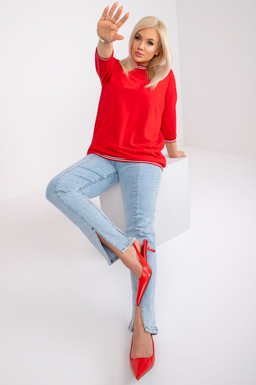 Punane Plus Size Pearl puuvillane pluus