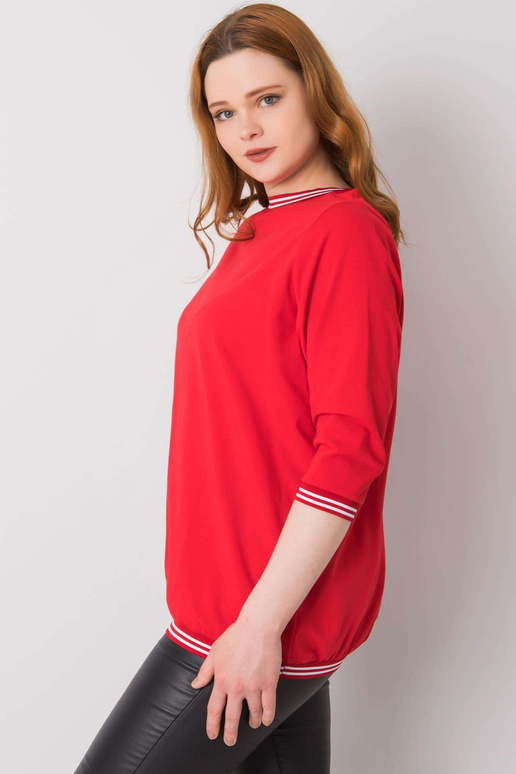 Punane Plus Size Pearl puuvillane pluus