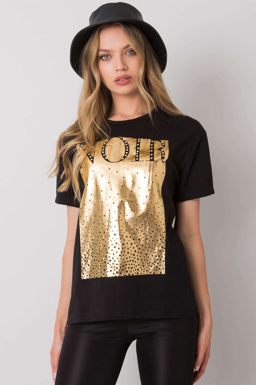 Must Gabee trükiga T-särk