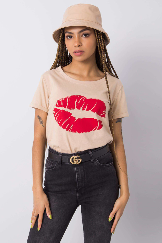 Beež T-särk trükiga Tiziana OCH BELLA