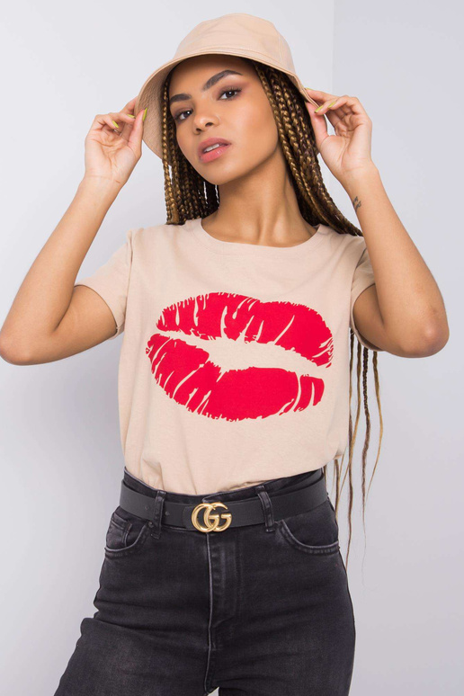 Beež T-särk trükiga Tiziana OCH BELLA