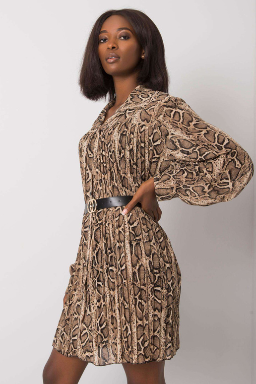 Beež ja must Aishani plisseeritud kleit