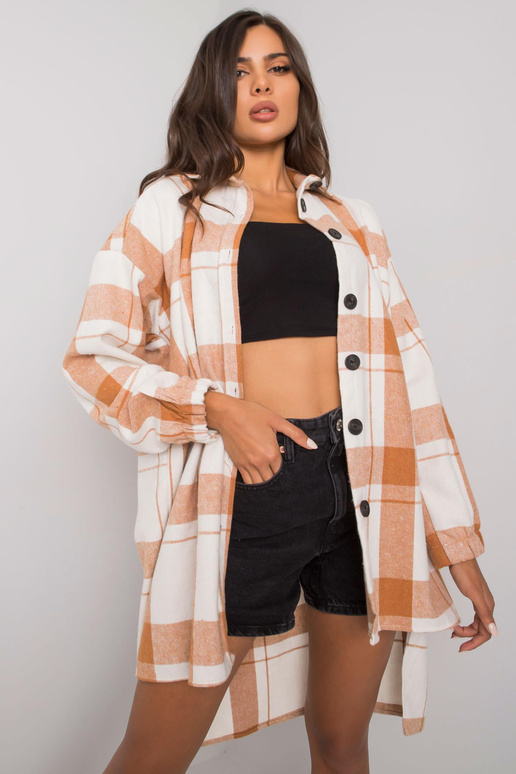 Camelowo-ecru pikk ruuduline särk Amerie