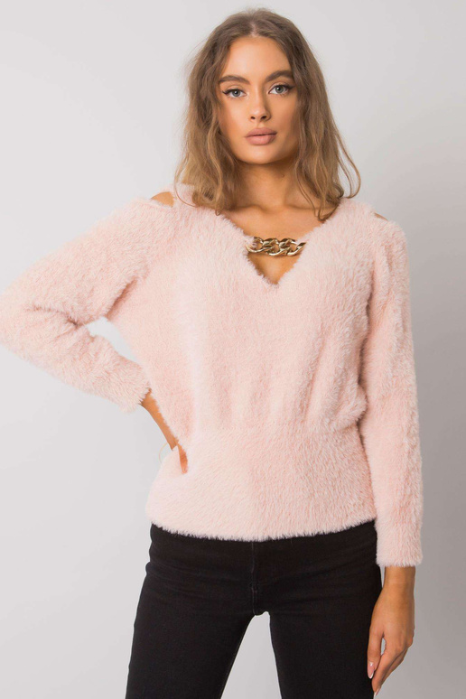 Määrdunud roosa väljalõikega kampsun...