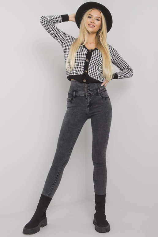 Hallid teksapüksid kõrge vöökohaga