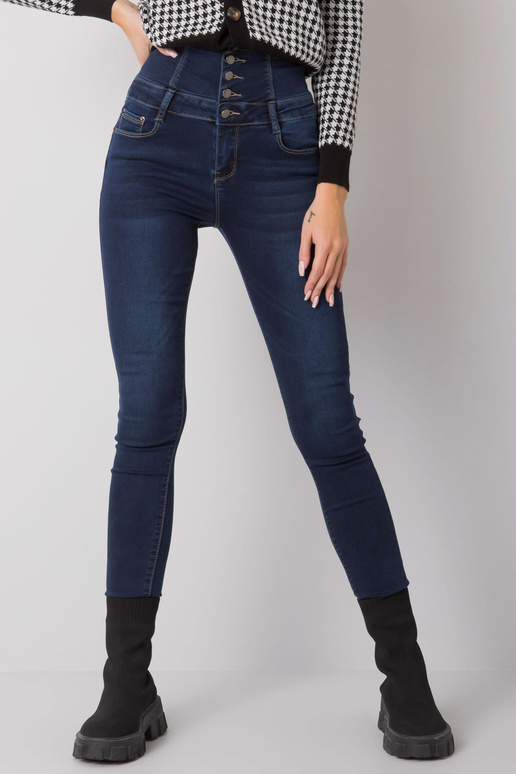 Tumesinised teksapüksid kõrge vöökohaga