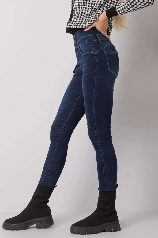 Tumesinised teksapüksid kõrge vöökohaga