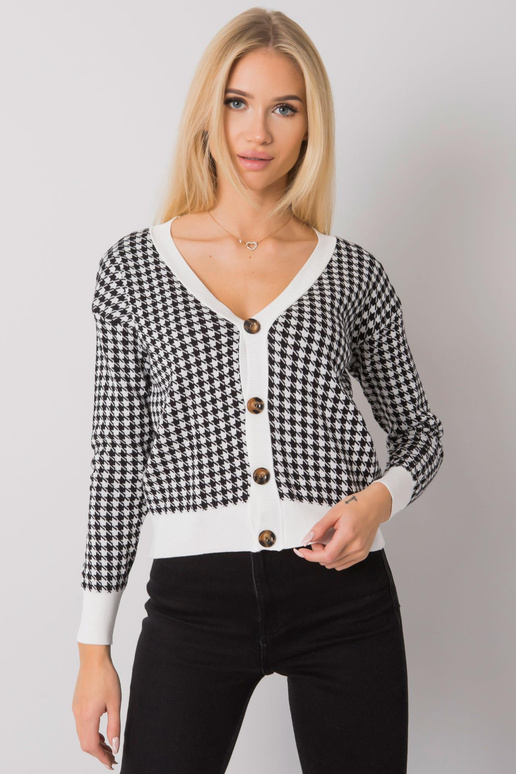 Valge ja must nööbitav kampsun...