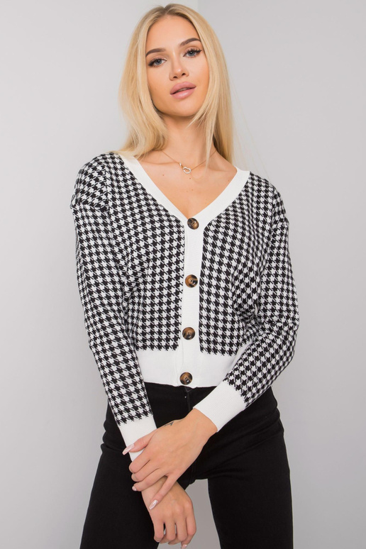 Valge ja must nööbitav kampsun...