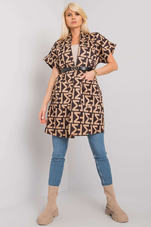 Beeži ja musta mustriga mantel vöö...