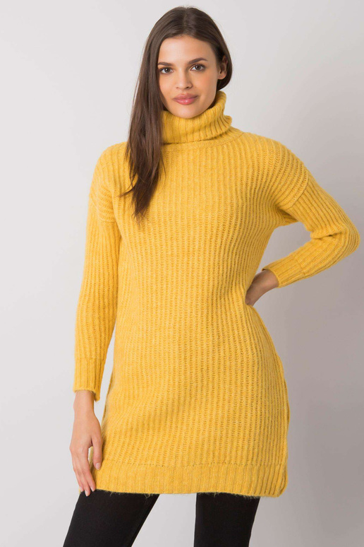 Kollane pika kaelusega kampsun...