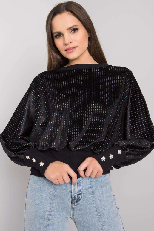 Must dekoratiivsete nööpidega pluus...