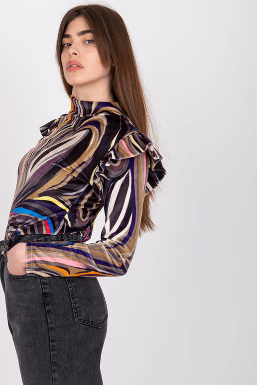 Must veluurist pikkade varrukatega pluus