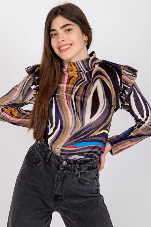 Must veluurist pikkade varrukatega pluus