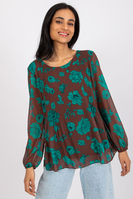 Pruunikasroheline plisseeritud pluus...