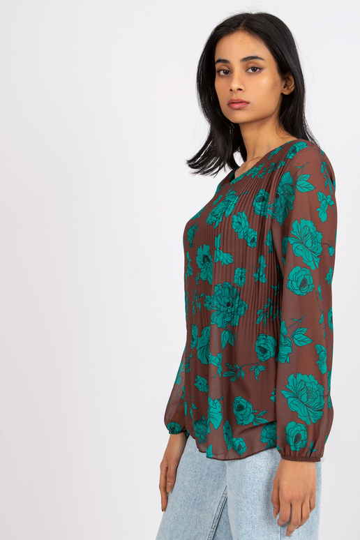 Pruunikasroheline plisseeritud pluus...