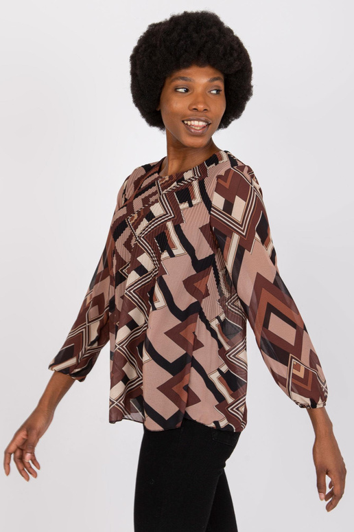 Pruun ja beež Virginia trükiga pluus