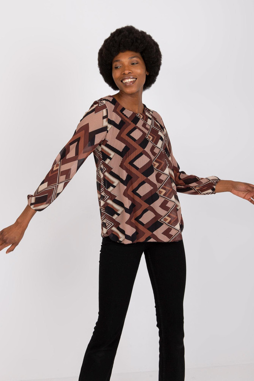 Pruun ja beež Virginia trükiga pluus