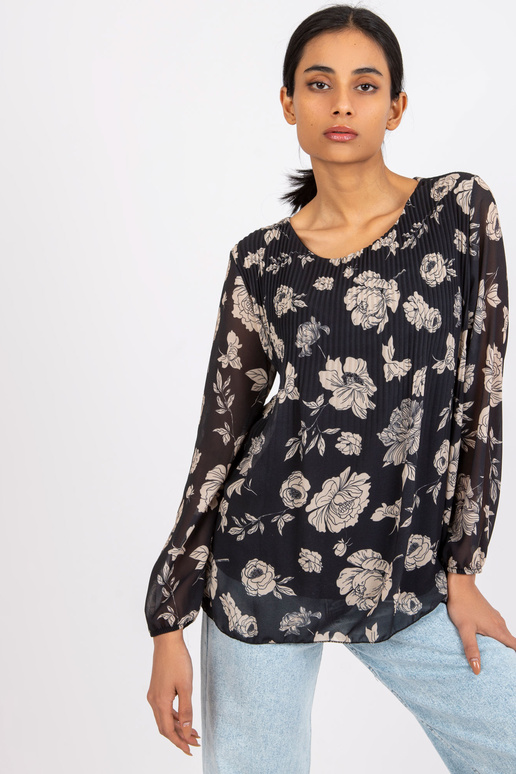 Liana must ja beež plisseeritud pluus