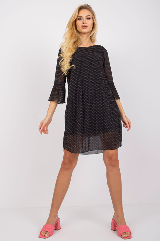 Must plisseeritud Tavua trükistega kleit