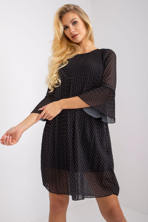 Must plisseeritud Tavua trükistega kleit