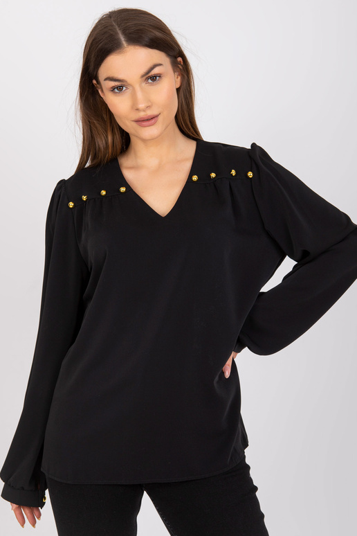 Must vaba V-kaelusega pidulik pluus