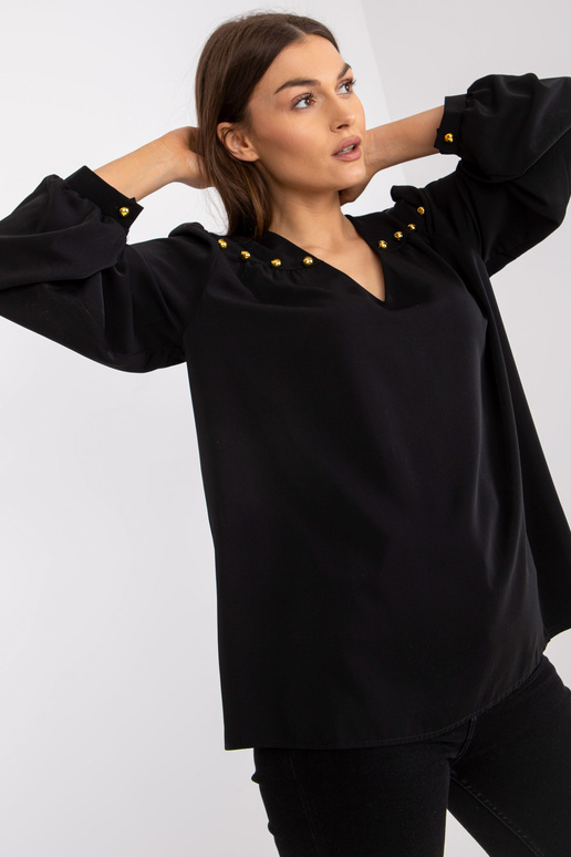 Must vaba V-kaelusega pidulik pluus