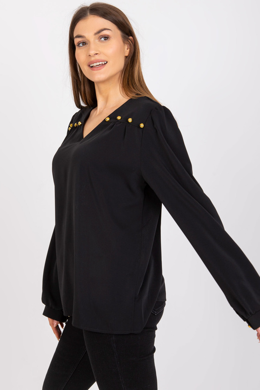 Must vaba V-kaelusega pidulik pluus