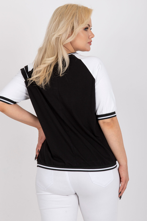 Valge ja must vabaaja pluus V-kaelusega