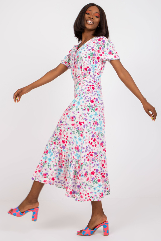 Ecru midi kleit lillelise trükiga