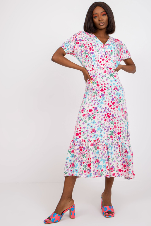 Ecru midi kleit lillelise trükiga